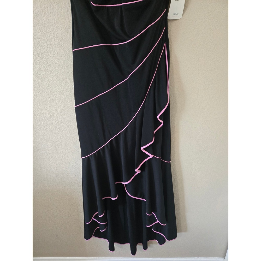 Blondie Nites Linda Bernell Black Pink Piping Halter High Low Ruffle Gown 11 NWT - Picture 2 of 5